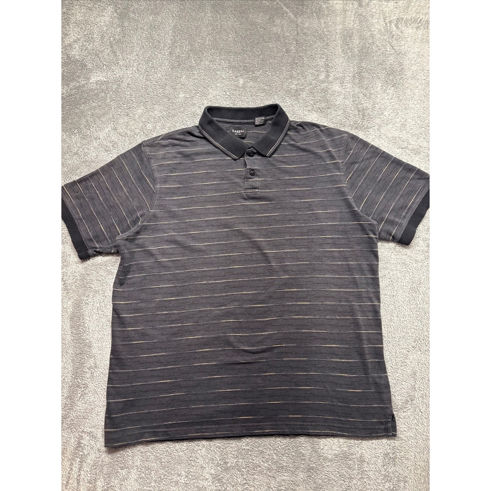 Haggar Polo Shirt Mens XL Gray Good Striped Short Sleeve Cotton Blend‎